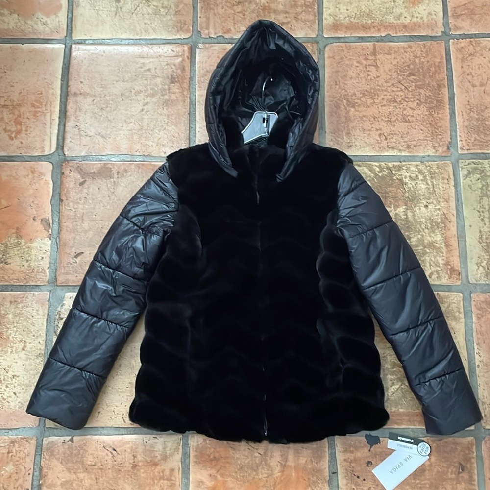 Via Spiga Size Small Black Faux Fur Reversible Jacket